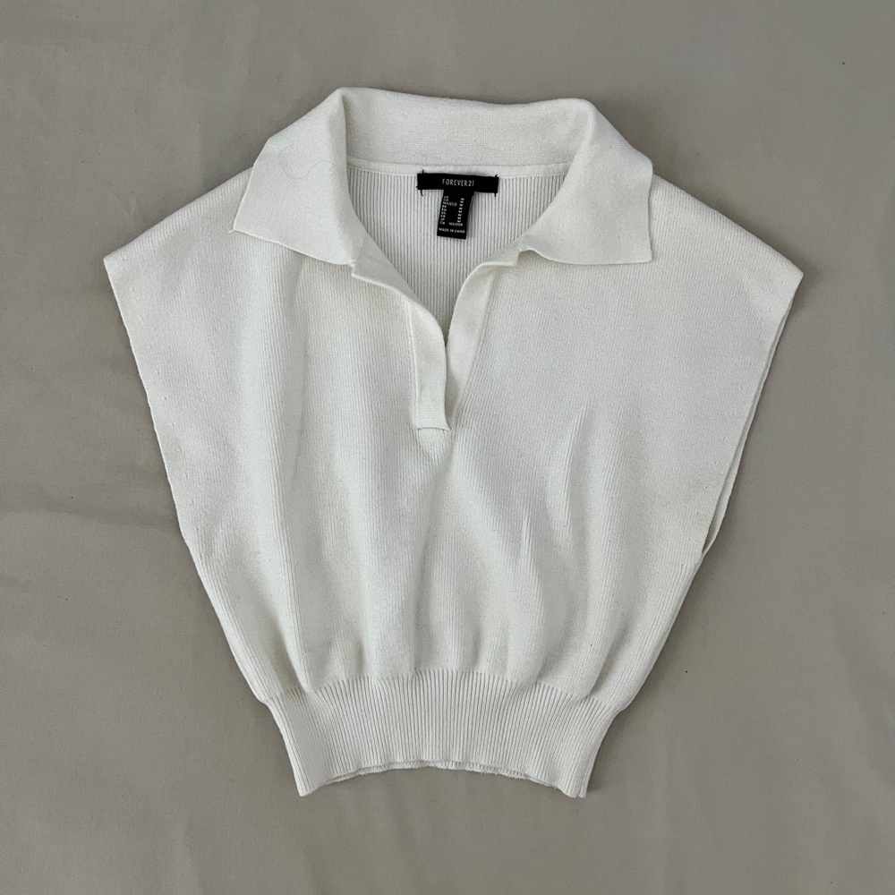Cropped White Polo Sweater Vest